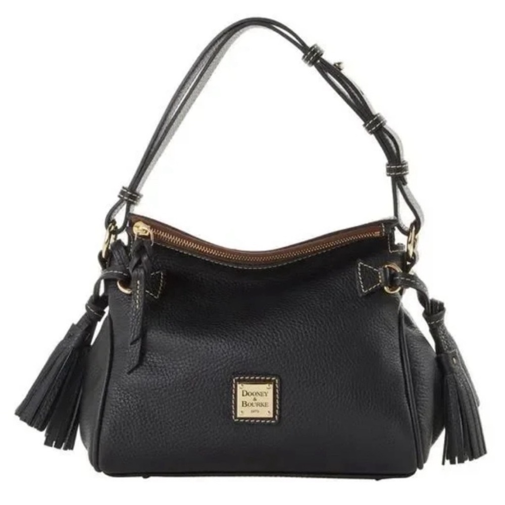 Dooney & Bourke Black Leather Satchel Bag with Tassels